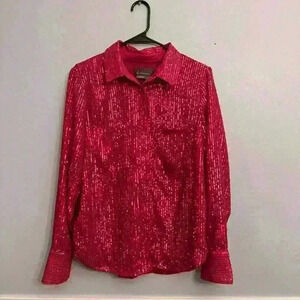 Anthropologie Pink Sequin Shirt